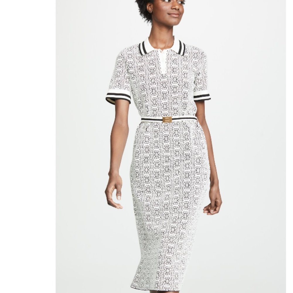 Tory Burch polo midi dress black and white Large